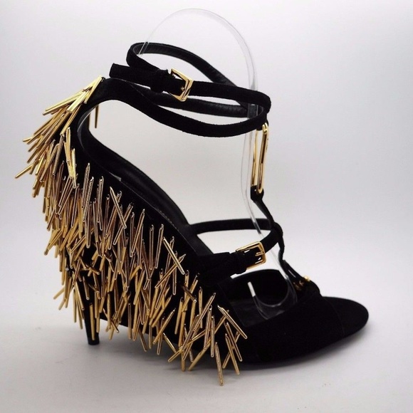 Tom Ford Shoes - Tom Ford Black Spike Fringe Heels